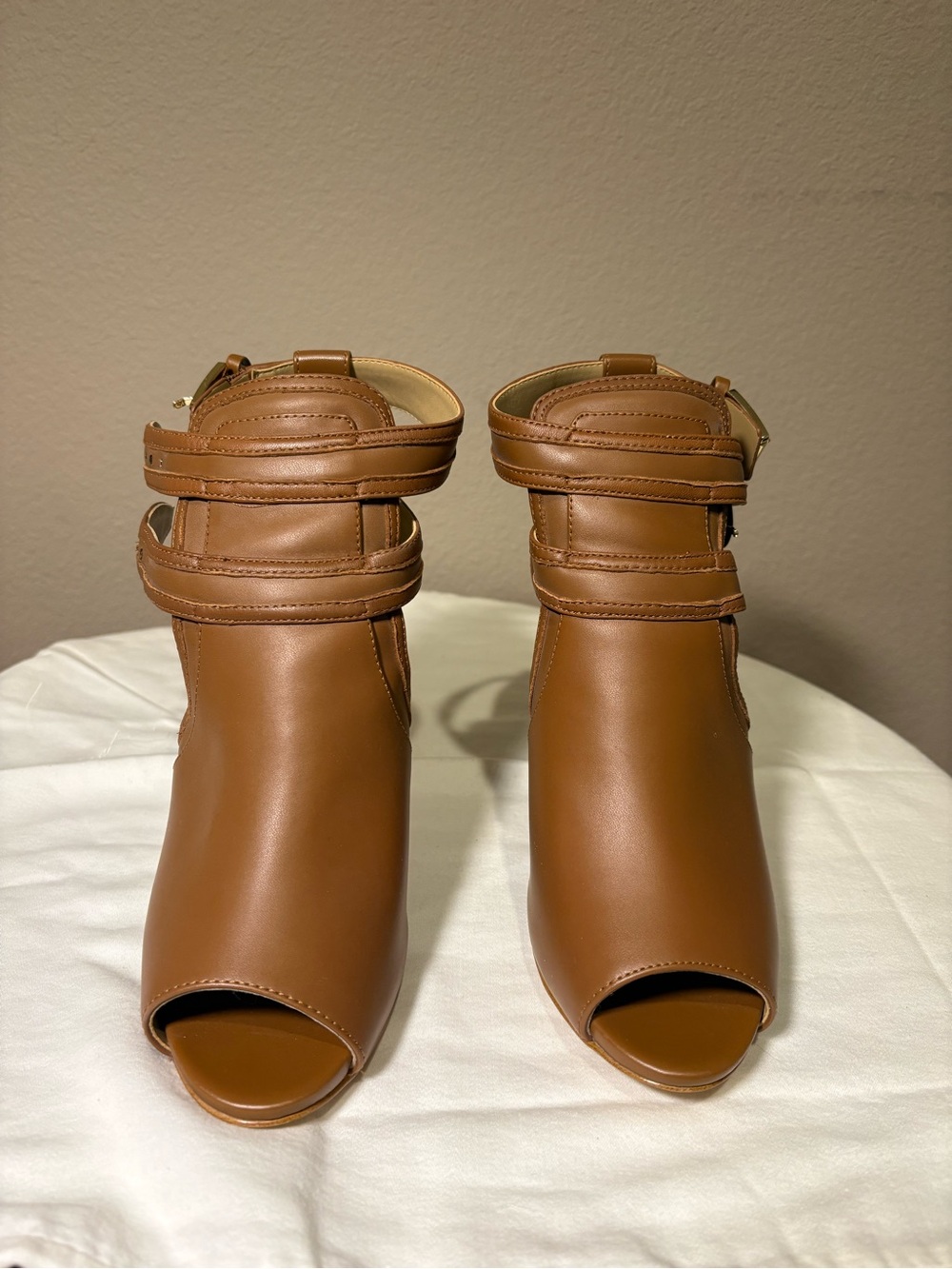 Michael Kors Blaze Open Toe Booties Brown Acorn Leather